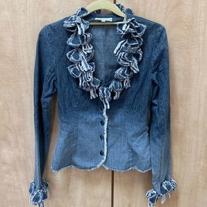 Vintage Anne Fontaine Denim Ombré Button Blazer